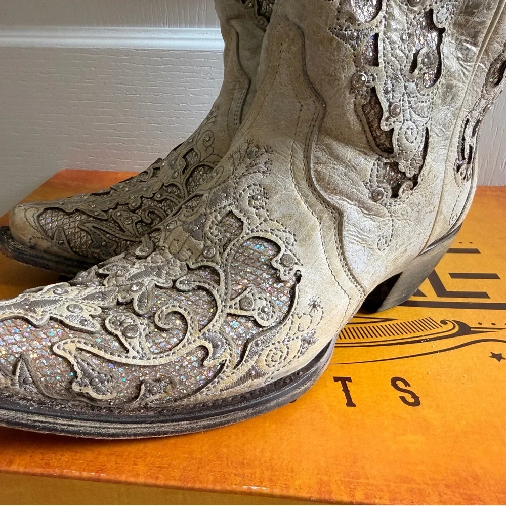 Embellished Corral Western Boots - Cream & Glitter - Picture 5 of 8